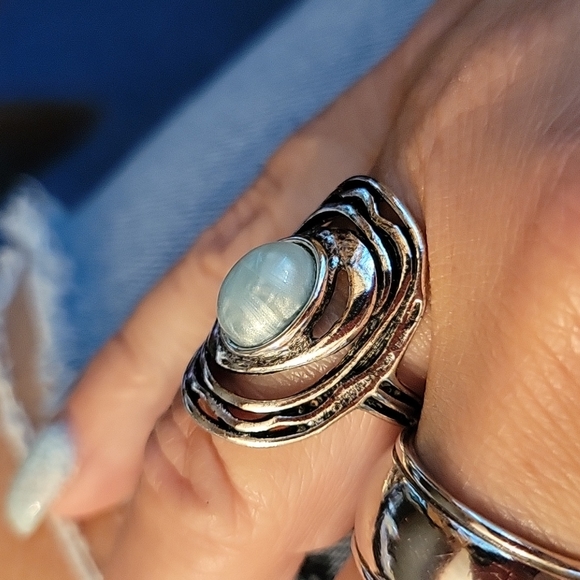 💥LAST ONE💥Eye of the Storm Blue Lace Agate Antiqued Silver Ring - Picture 4 of 9